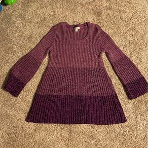 Style & Co Small Purple Ombre Ribbed Knit Bell Sleeve Tunic Sweater